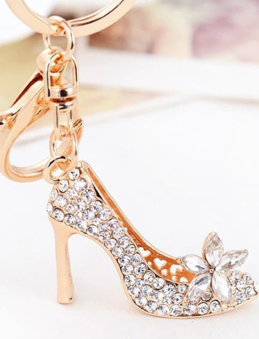 1pc Rhinestone Embedded High Heel Shoe/Dolphin/Airplane/Rose/Peach Lovely Keychain Car