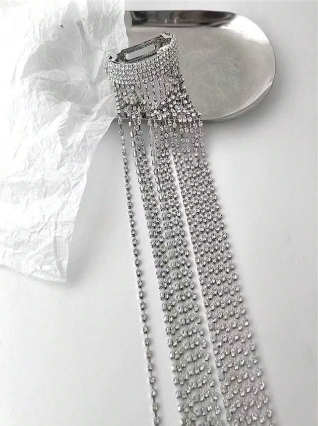 SHEIN 1pc Fashion Low Ponytail Hair Chain Decor, Tasseled Rhinestone Shiny Party Accessory