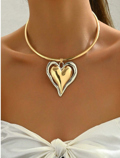 SHEIN 1pc Fashionable Minimalist Asymmetrical 3D Heart Contrast Color Pendant Necklace,