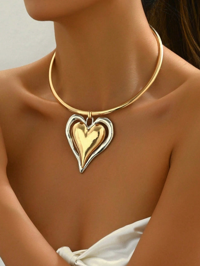 SHEIN 1pc Fashionable Minimalist Asymmetrical 3D Heart Contrast Color Pendant Necklace,