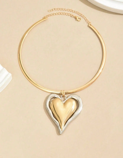 SHEIN 1pc Fashionable Minimalist Asymmetrical 3D Heart Contrast Color Pendant Necklace,