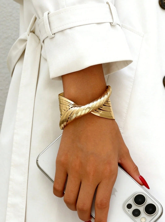 SHEIN Minimalist Bohemian Style Adjustable Geometric Line Decor Wide Bangle