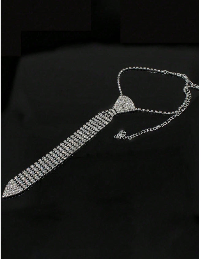 SHEIN 1pc Rhinestone Necklace, Fashion Unisex Tie Accessory, Suitable For Wedding Dress