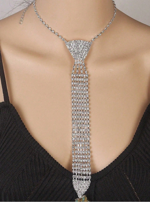 SHEIN 1pc Rhinestone Necklace, Fashion Unisex Tie Accessory, Suitable For Wedding Dress