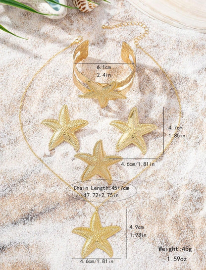1pc Necklace, 1pair Earrings, 1pc Bracelet, 1pc Ring - Ocean Themed Jewelry Set