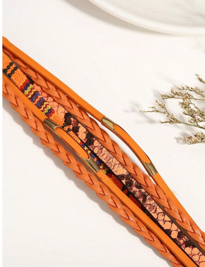 1pc Multi-Layer Orange PU Faux Leather Women's Bracelet, Suitable For Summer Bohemian Style Beach Daily Party Mother's Day Valentine's Day Vacation Music Festival Christmas Gift