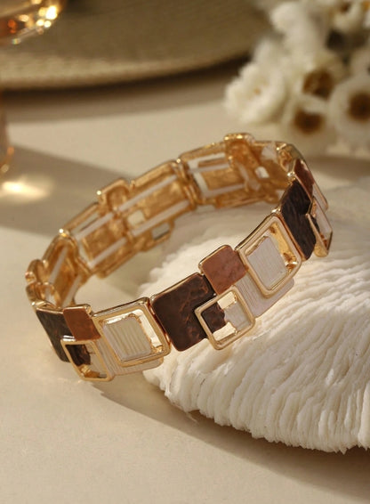 SophiaXuan 1pc Fashionable, Elegant, Minimalist Retro Charming Creative Khaki Drip Oil Thin Enameled Zinc Alloy Square Decorative Bracelet,