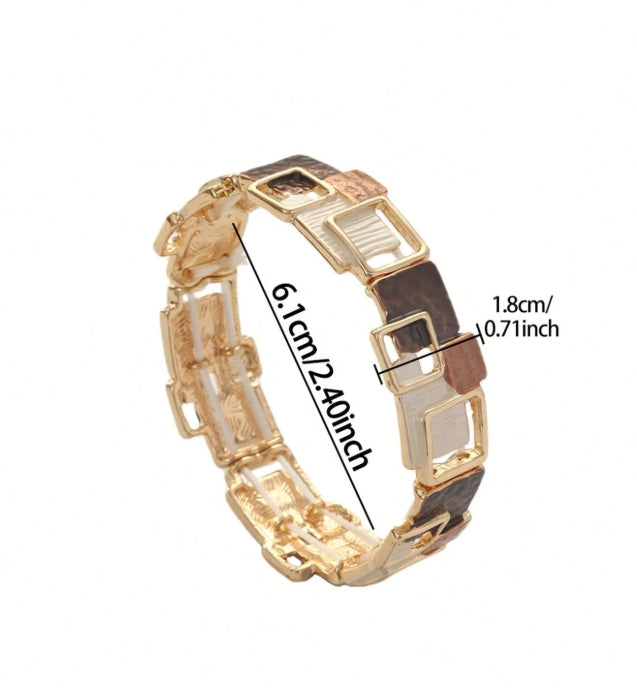SophiaXuan 1pc Fashionable, Elegant, Minimalist Retro Charming Creative Khaki Drip Oil Thin Enameled Zinc Alloy Square Decorative Bracelet,