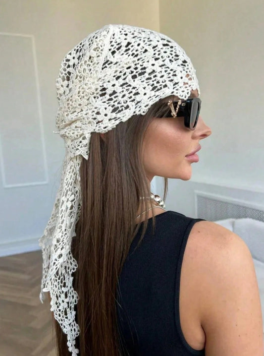 1pc Women's Floral Lace Scarf Headscarf Set,Lightweight Breathable,Suitable For Beach,Casual,Party And Formal Occasions
