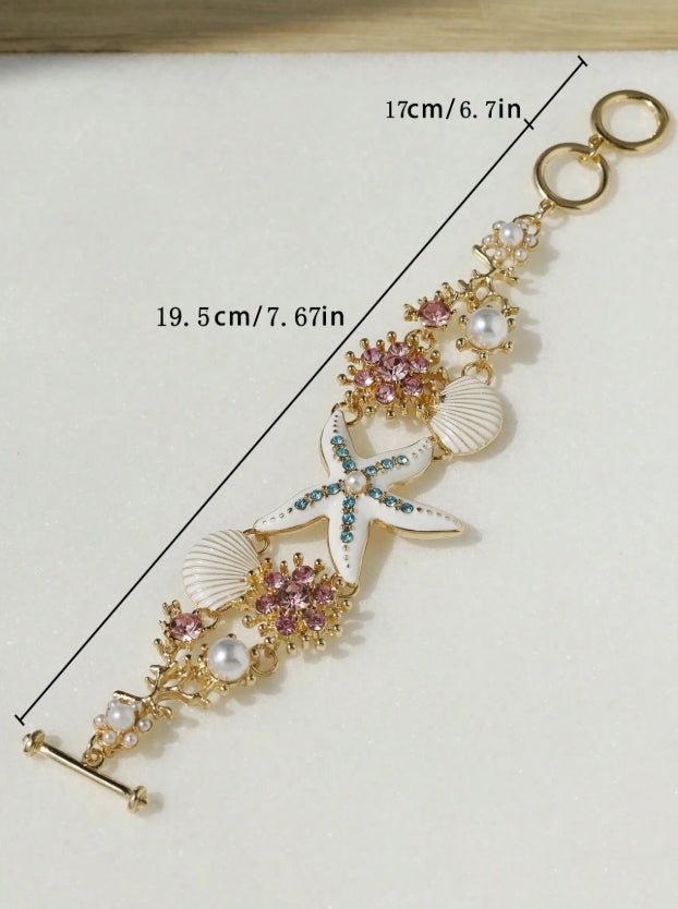 Shein Starfish & Coral Rhinestone Bracelet