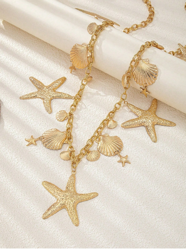 SHEIN 1pc Fashion Starfish Shell Tassel Waist Chain, Elegant Vacation Style
