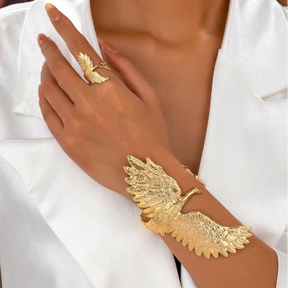 SHEIN  2pcs/3pcs Jewelry Set, New Fashion Peacock Phoenix Wedding Wear Bangle Rings Necklace Earrings