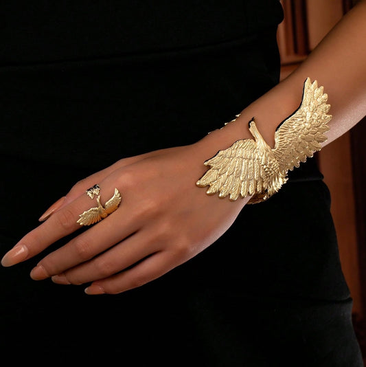 SHEIN  2pcs/3pcs Jewelry Set, New Fashion Peacock Phoenix Wedding Wear Bangle Rings Necklace Earrings