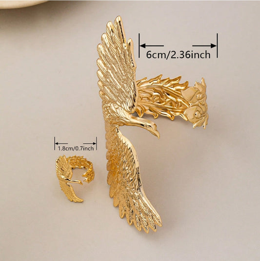 SHEIN  2pcs/3pcs Jewelry Set, New Fashion Peacock Phoenix Wedding Wear Bangle Rings Necklace Earrings
