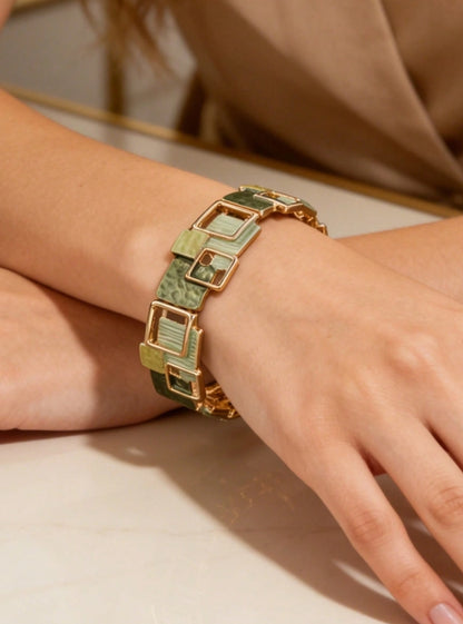 Shein Green Geometric Patchwork Bracelet