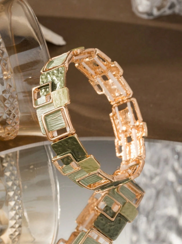 Shein Green Geometric Patchwork Bracelet
