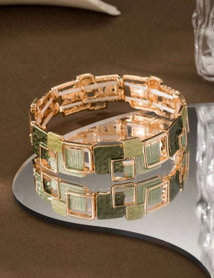 Shein Green Geometric Patchwork Bracelet