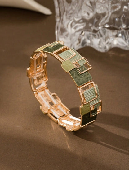 Shein Green Geometric Patchwork Bracelet