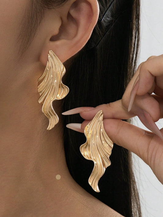 2pcs Fashionable Minimalist Asymmetrical Stud Earrings, Versatile Accessory