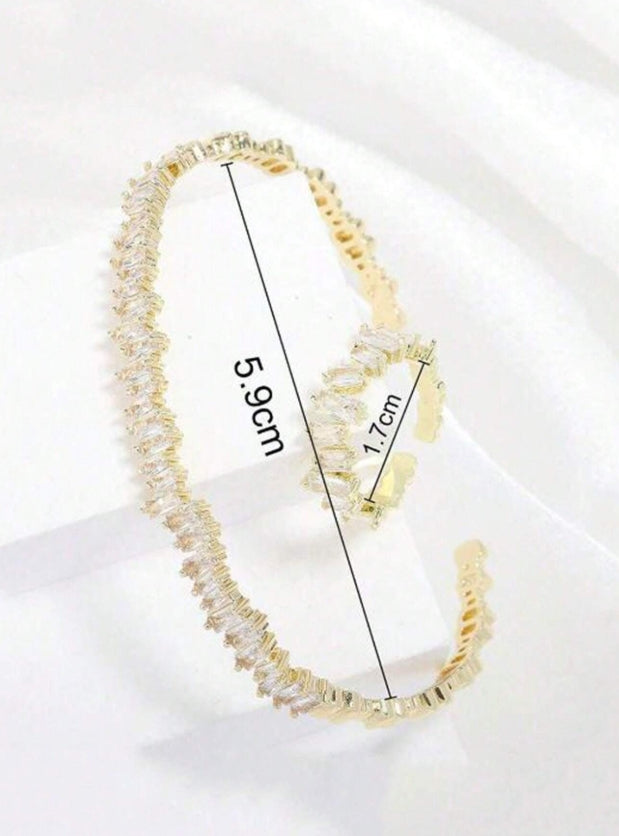 SHEIN rakol 2pcs Fashionable Cubic Zirconia Asymmetrical Decoration Ring & Bracelet Set