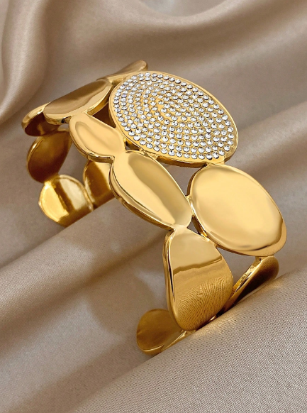 18K Gold Plated Stainless Steel Luxury Vintage Art Deco Bangle Bracelet