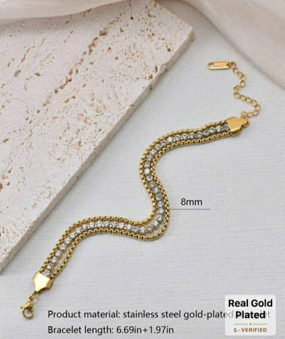 ASHEIN  Stainless Steel Jewelry Set With Diamonds And Gold-Plated Bracelet