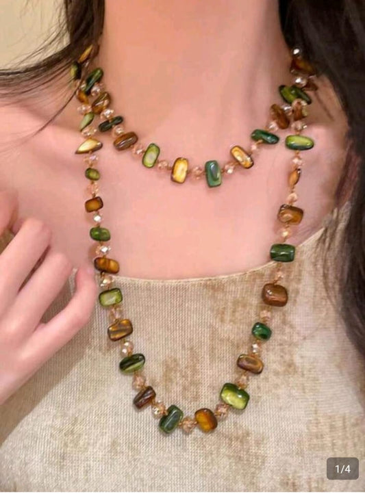 SHEIN 1PC 2026 NEW SEASHELL BEADED DOUBLE LAYER BOHEMIAN STYLE NECKLACE