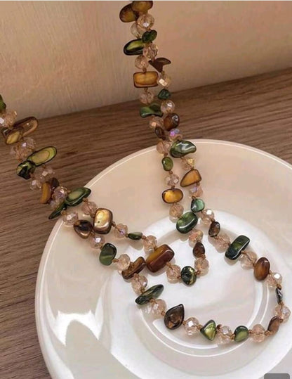 SHEIN 1PC 2026 NEW SEASHELL BEADED DOUBLE LAYER BOHEMIAN STYLE NECKLACE