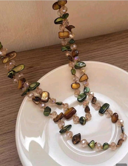 SHEIN 1PC 2026 NEW SEASHELL BEADED DOUBLE LAYER BOHEMIAN STYLE NECKLACE