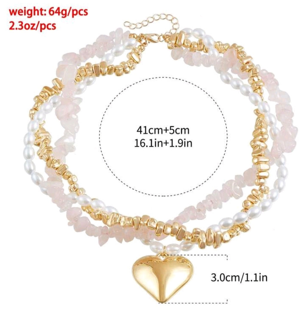 SHEIN 1pc Elegant 3-Layer Beaded Heart Necklace For Women