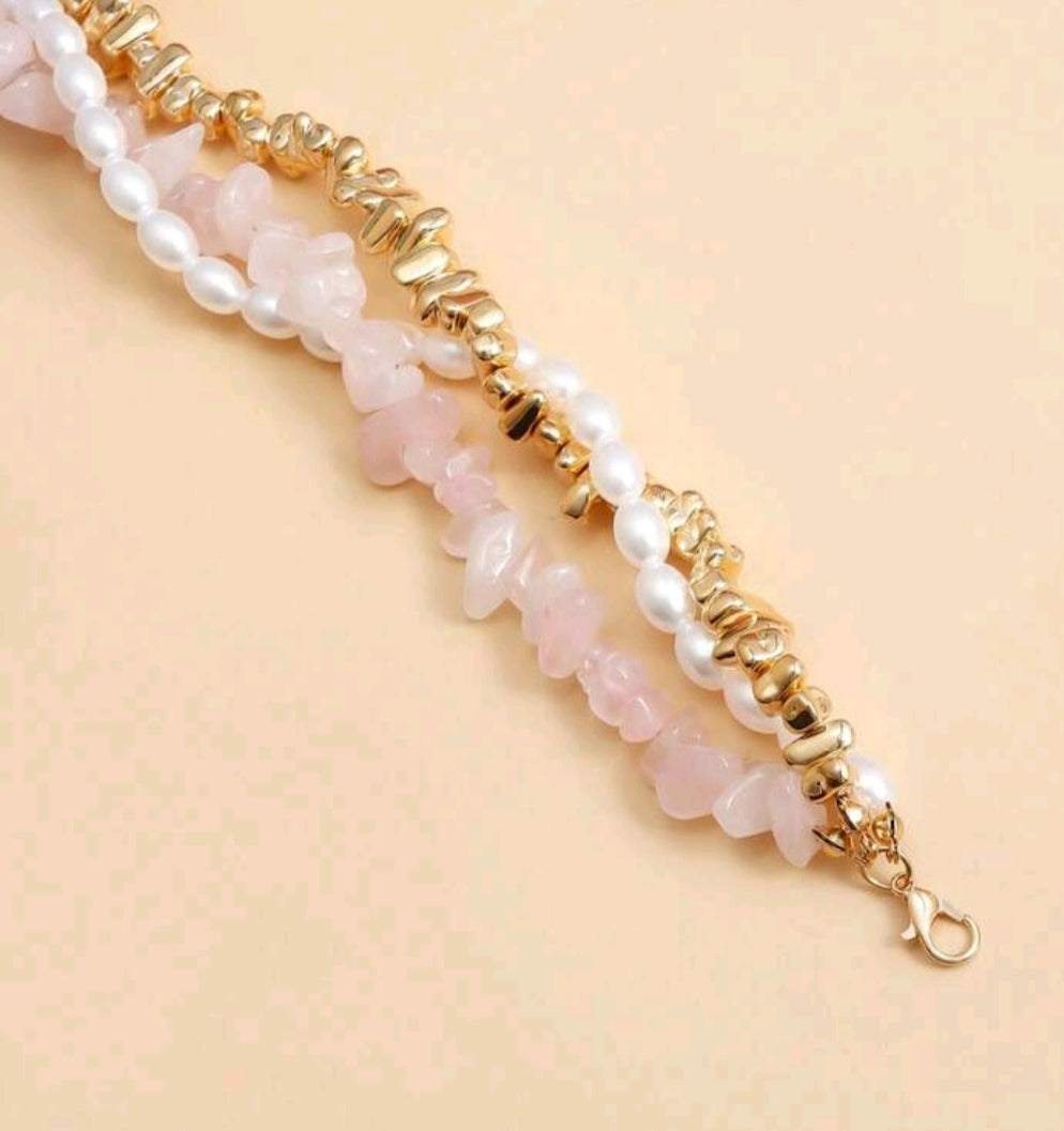SHEIN 1pc Elegant 3-Layer Beaded Heart Necklace For Women