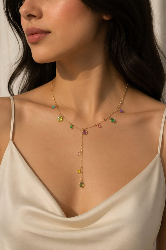 SHEIN 1PC ELEGANT FASHION DOPAMINE  HEART COLORFUL TEARDROP PENDANT Y-NECKLACE