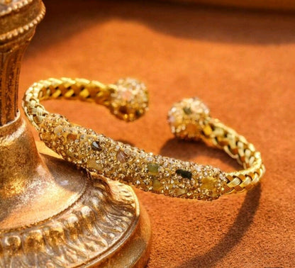 Shein Gold Beryl Stone Braided Bracelet