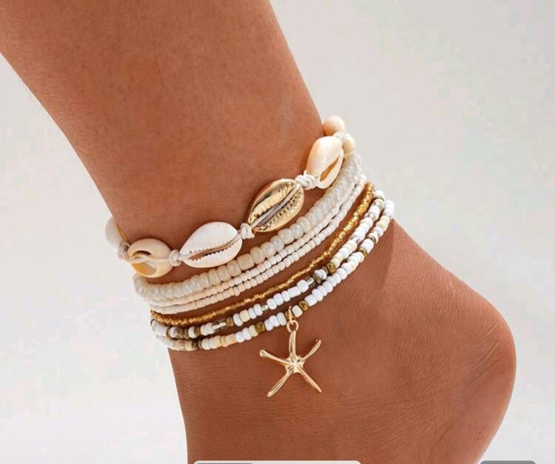 7pcs/Set Women Bohemian Style Starfish Braided Anklet