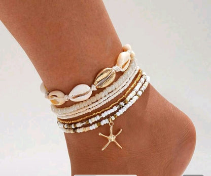 7pcs/Set Women Bohemian Style Starfish Braided Anklet