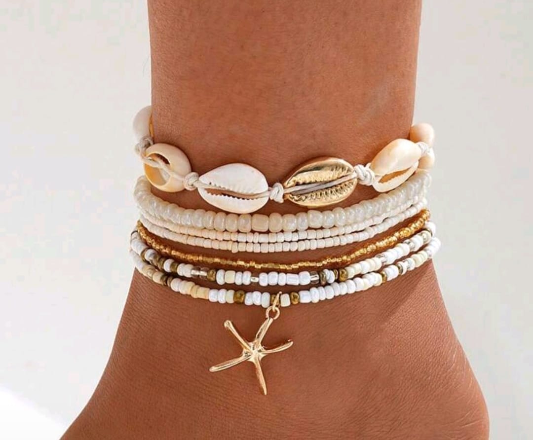 7pcs/Set Women Bohemian Style Starfish Braided Anklet