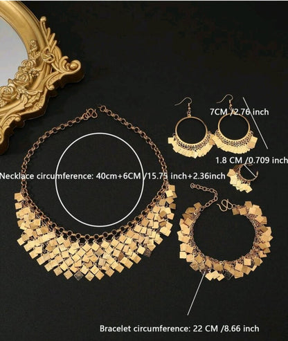 5pcs Gold Square Design Elegant Wedding Jewelry Set