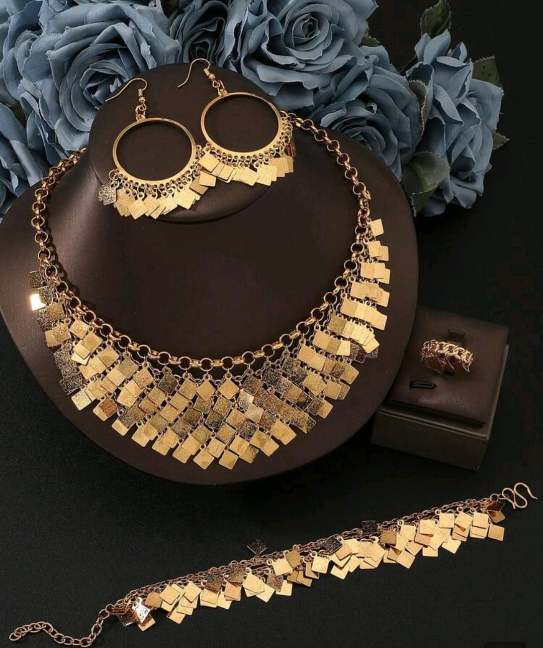 5pcs Gold Square Design Elegant Wedding Jewelry Set