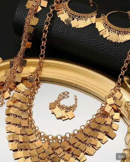 5pcs Gold Square Design Elegant Wedding Jewelry Set