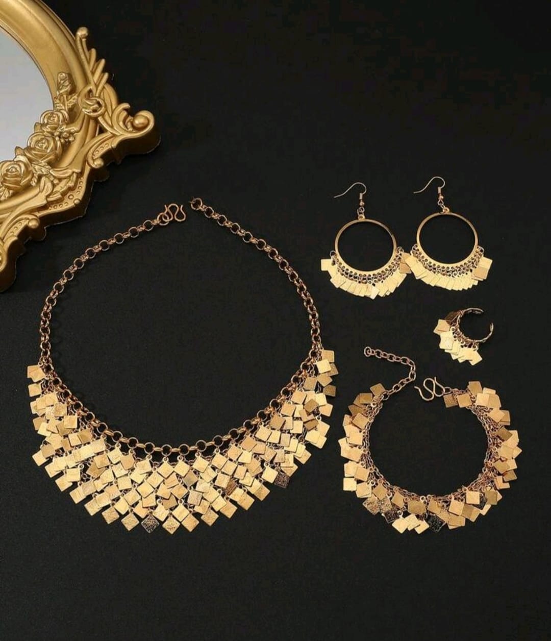 5pcs Gold Square Design Elegant Wedding Jewelry Set