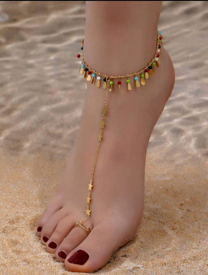 Bohe Enamel Starfish Seashell Ocean Gold Bangle Bracelet Set, Stainless Steel