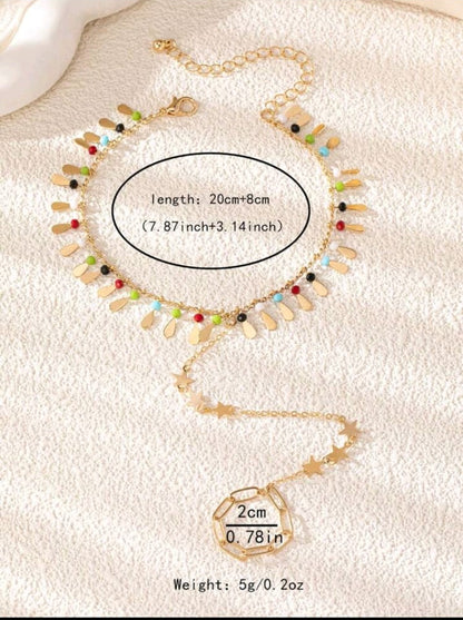 Bohe Enamel Starfish Seashell Ocean Gold Bangle Bracelet Set, Stainless Steel