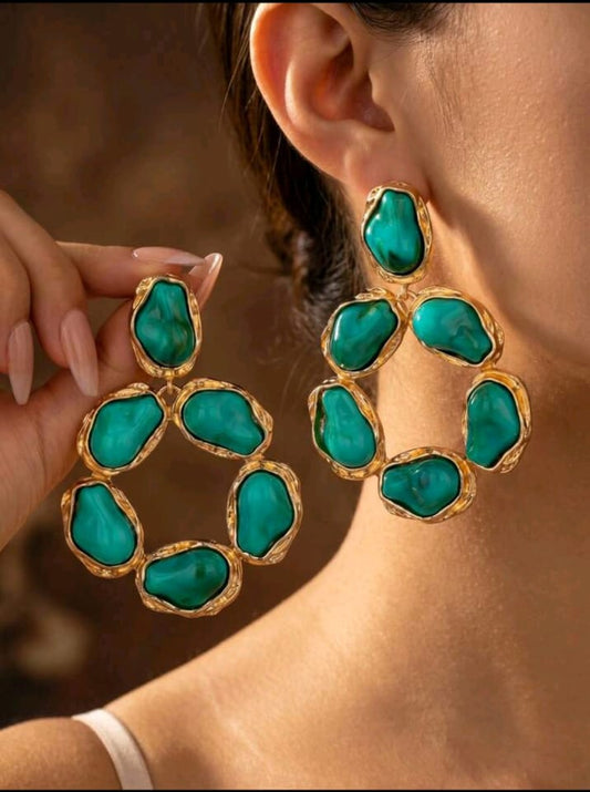 1 Pair French Elegant Luxury Geometric Baroque Turquoise Faux Pearl Drop Earrings