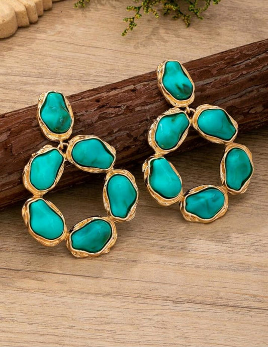 1 Pair French Elegant Luxury Geometric Baroque Turquoise Faux Pearl Drop Earrings