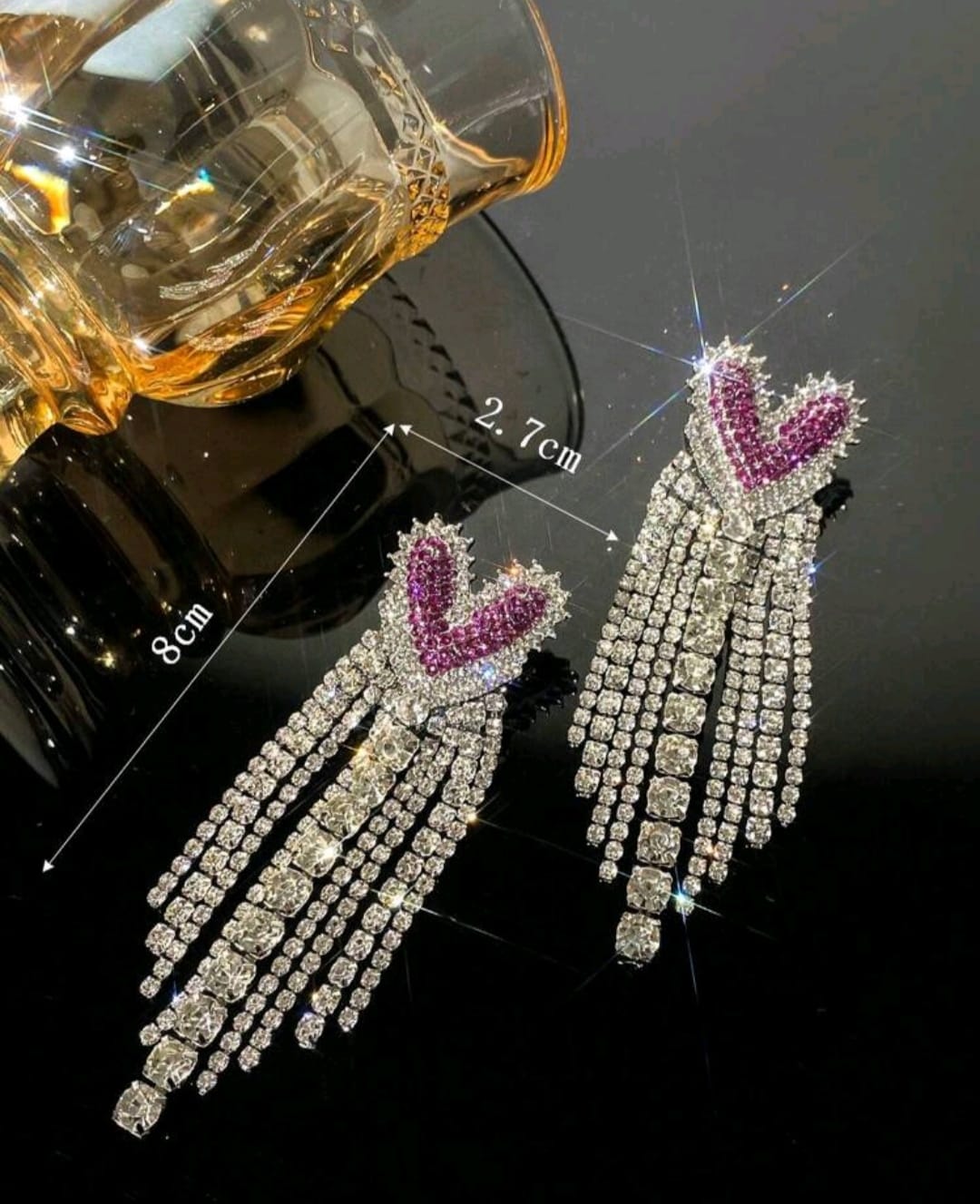 1pair Heart Shaped Earrings With Rhinestone Decor Valentines,