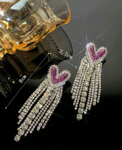 1pair Heart Shaped Earrings With Rhinestone Decor Valentines,