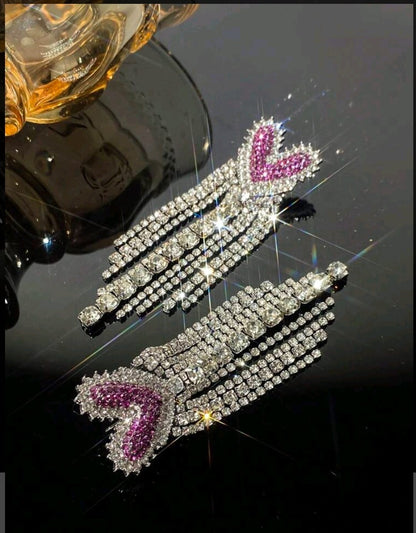 1pair Heart Shaped Earrings With Rhinestone Decor Valentines,