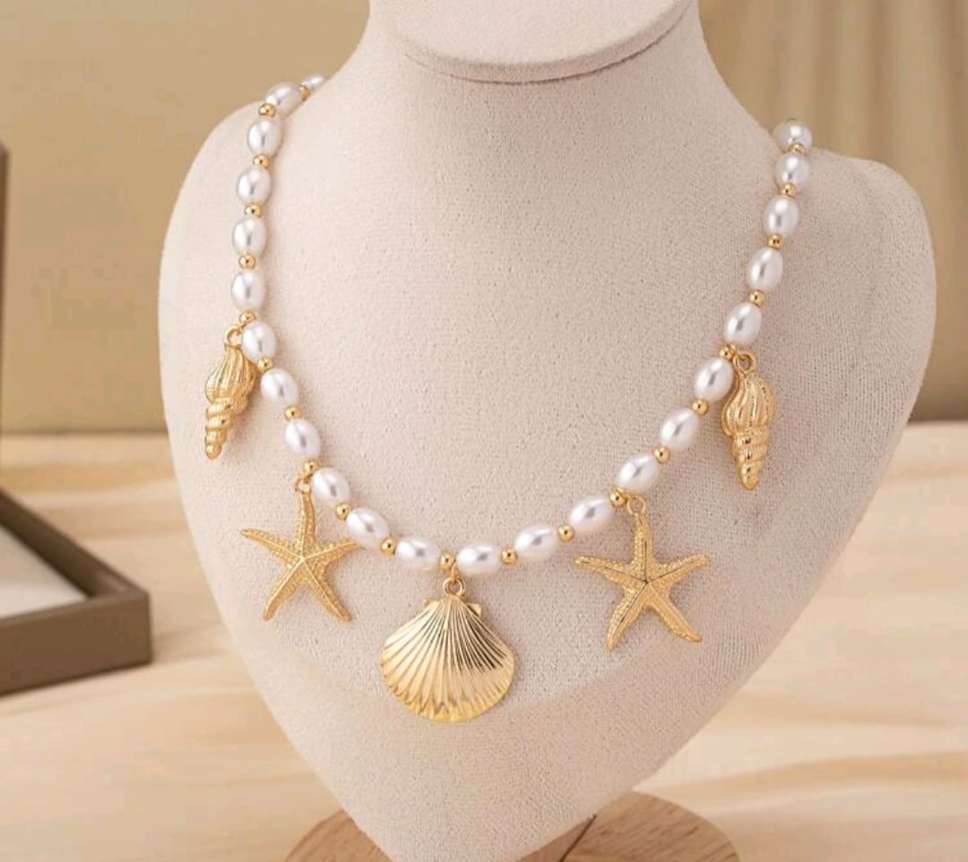 1pc French Style Ocean-Themed Metal Faux Pearl Bead Conch Shell Starfish