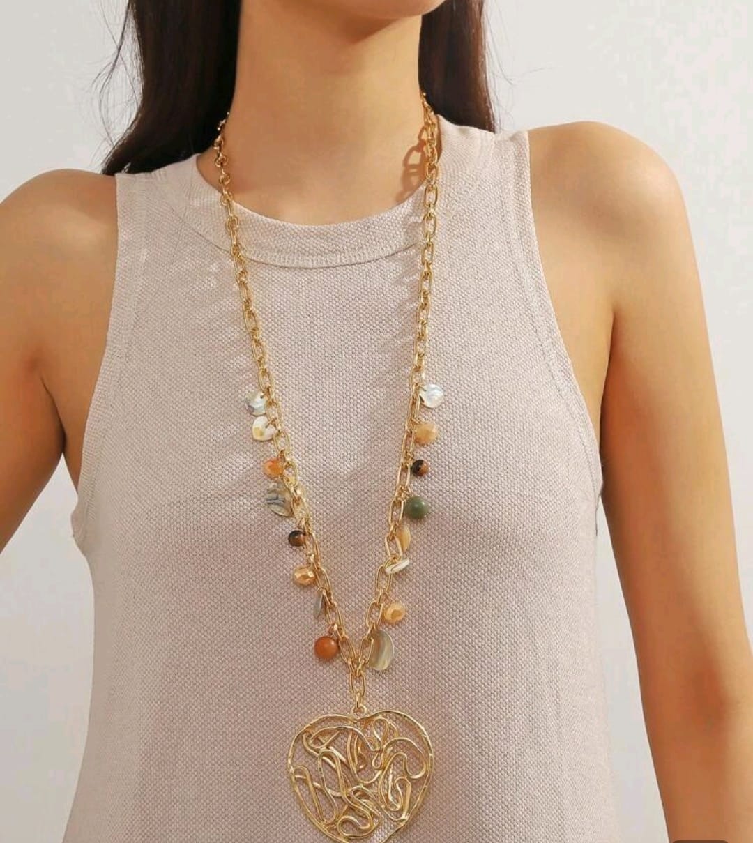 One Fashionable Casual Beaded Heart Shaped Alloy Necklace