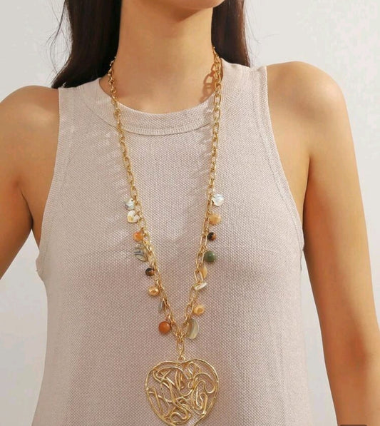 One Fashionable Casual Beaded Heart Shaped Alloy Necklace